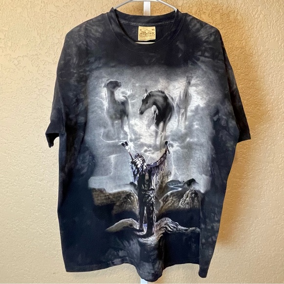 The Mountain American Native and Spirit Horses Distressed Tie Dye T-shirt Sz XL - Picture 1 of 10